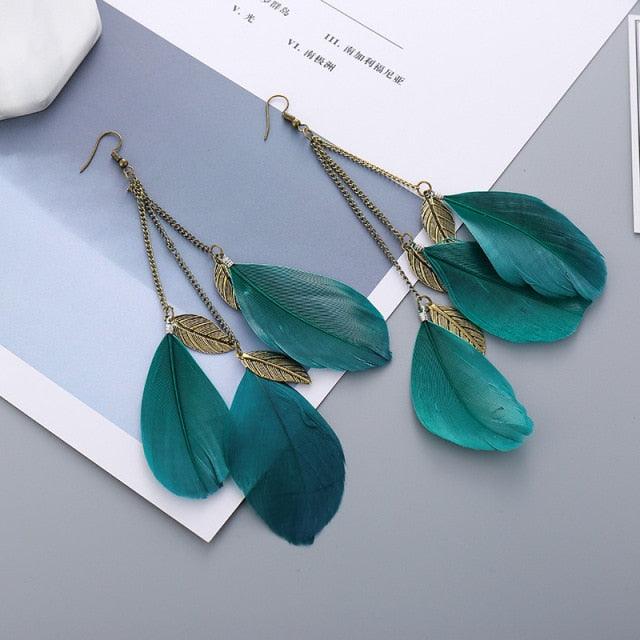 Bohemian Feather Drop Earrings Earrings - The Burner Shop