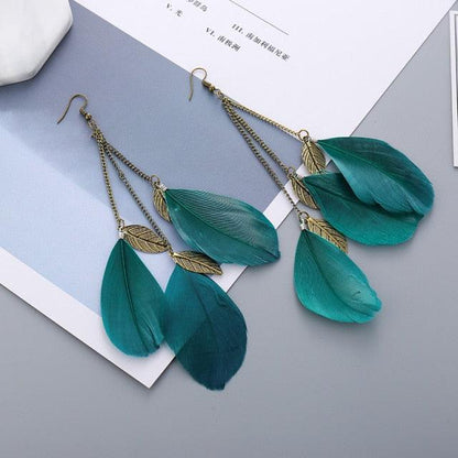 Bohemian Feather Drop Earrings Earrings - The Burner Shop