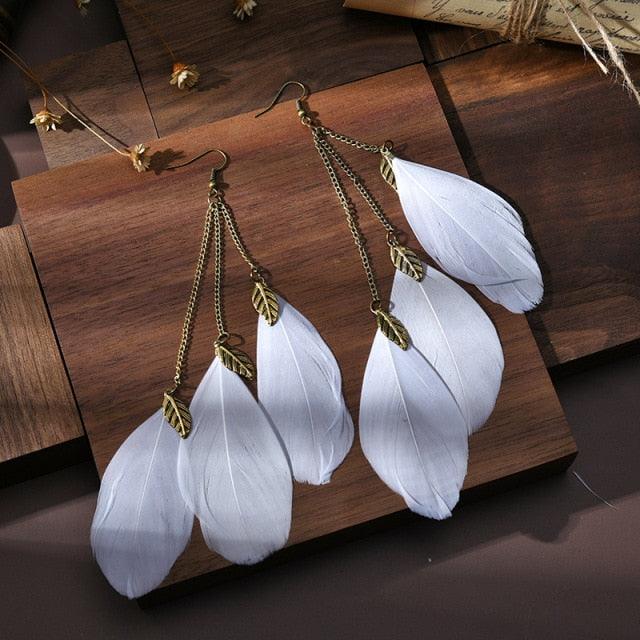 Bohemian Feather Drop Earrings Earrings - The Burner Shop