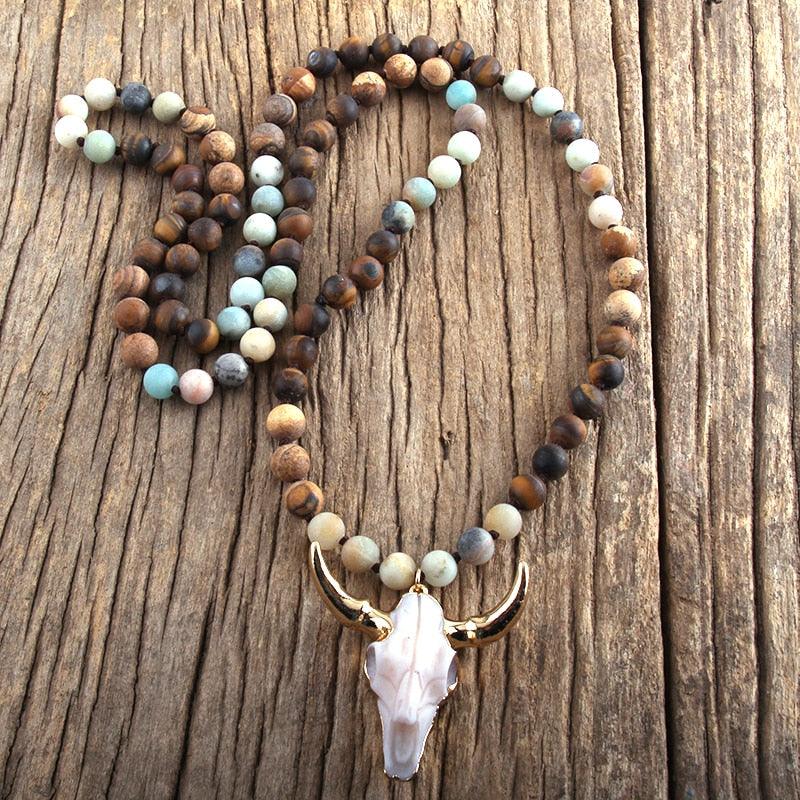 Bohemian Knotted Stone Horn Pendant Necklace Necklaces - The Burner Shop