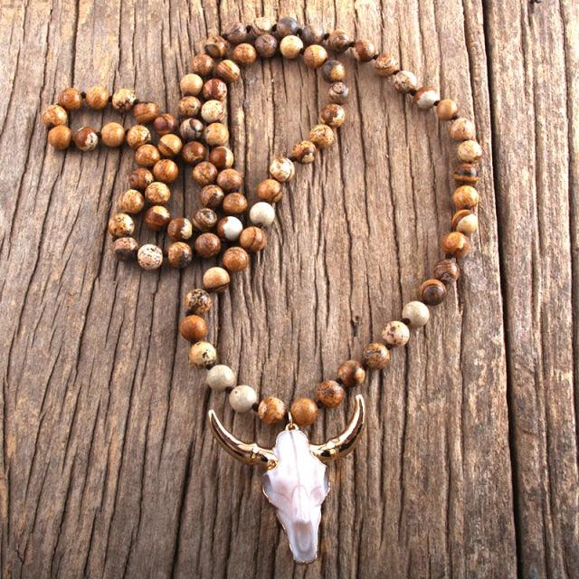 Bohemian Knotted Stone Horn Pendant Necklace Necklaces - The Burner Shop