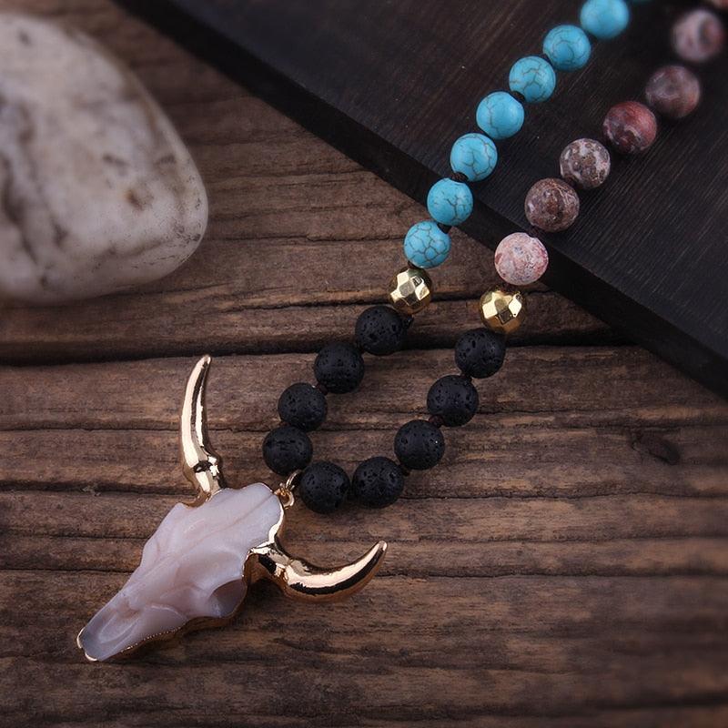 Bohemian Knotted Stone Horn Pendant Necklace Necklaces - The Burner Shop