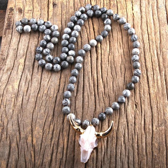 Bohemian Knotted Stone Horn Pendant Necklace Necklaces - The Burner Shop
