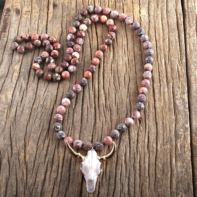 Bohemian Knotted Stone Horn Pendant Necklace Necklaces - The Burner Shop