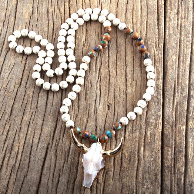Bohemian Knotted Stone Horn Pendant Necklace Necklaces - The Burner Shop