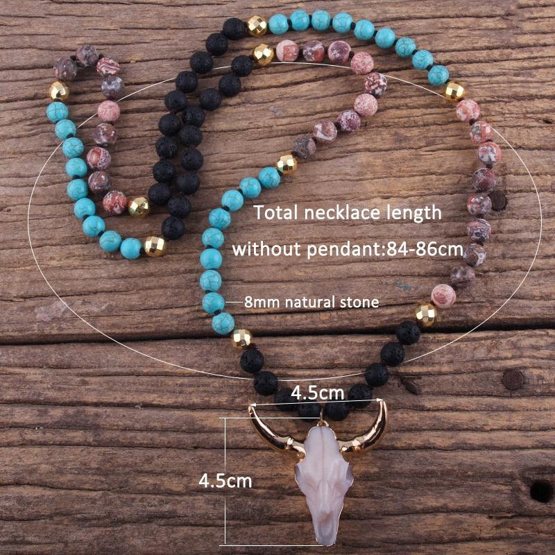 Bohemian Knotted Stone Horn Pendant Necklace Necklaces - The Burner Shop
