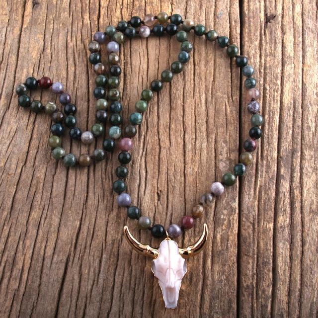 Bohemian Knotted Stone Horn Pendant Necklace Necklaces - The Burner Shop