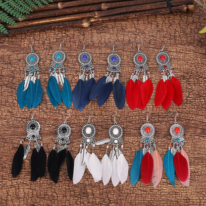 Bohemian Long Feather Dangle Earrings Earrings - The Burner Shop