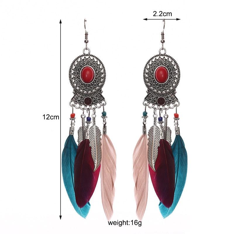 Bohemian Long Feather Dangle Earrings Earrings - The Burner Shop