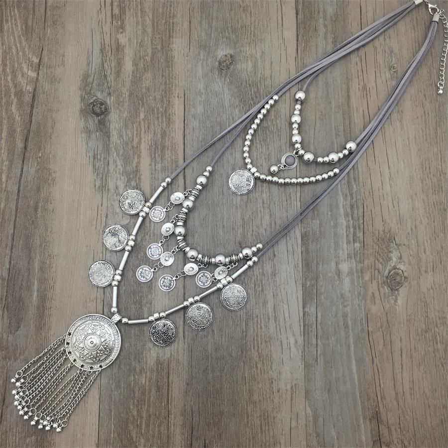 Bohemian Silver Beads Chain Tassel Pendant Long Necklace Necklaces - The Burner Shop