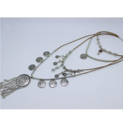Bohemian Silver Beads Chain Tassel Pendant Long Necklace Necklaces - The Burner Shop