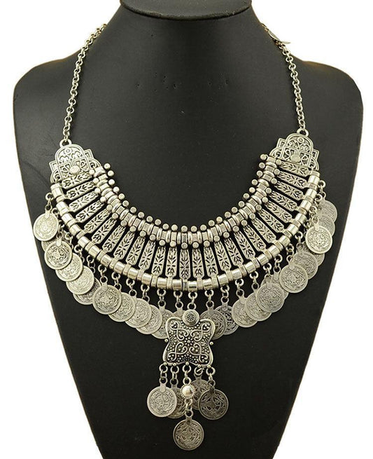 Bohemian Silver Fringe Statement Necklace Necklaces - The Burner Shop