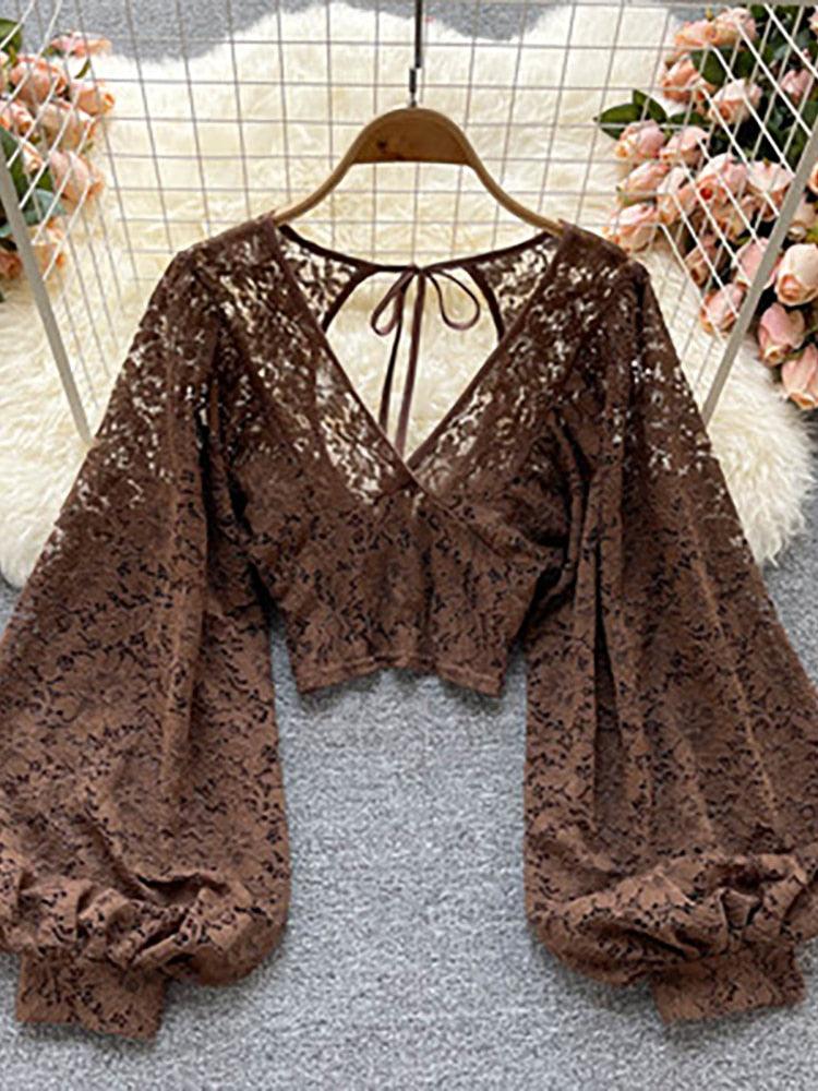 Bohemian V-Neck Lace Blouse Tops - The Burner Shop