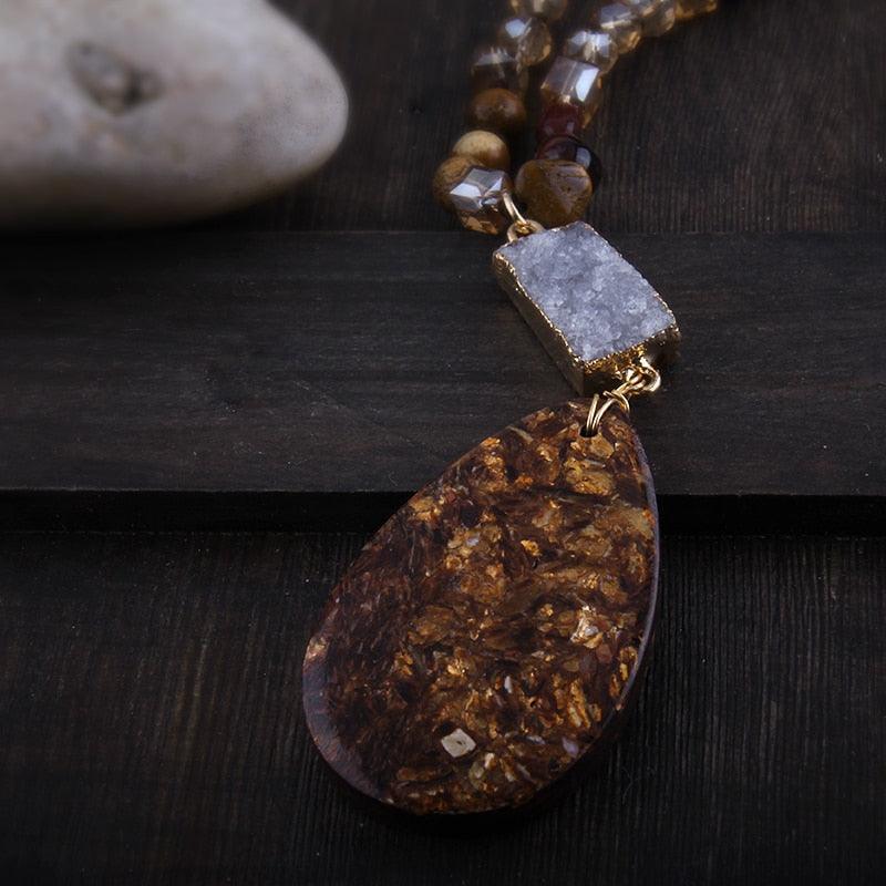 Boho 2 Stone Pendant Necklace Necklaces - The Burner Shop