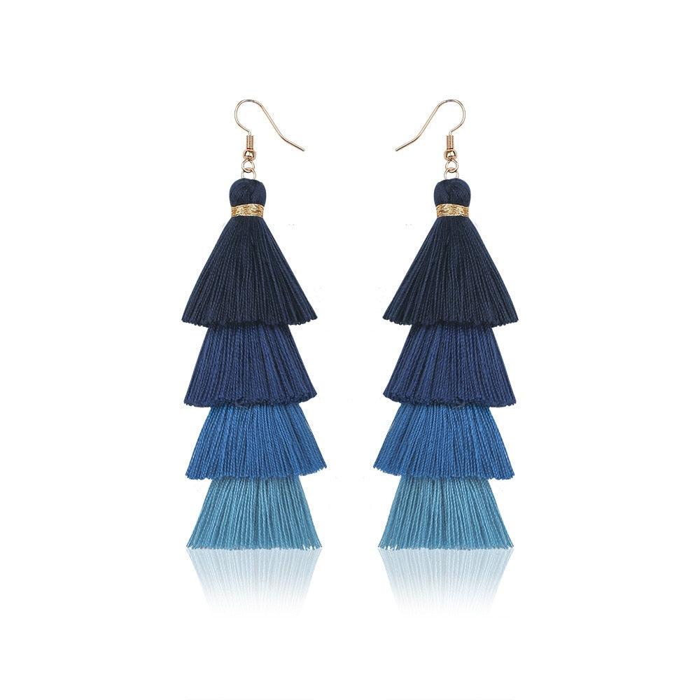 Boho 4 Layered Multi Colour Cotton Tassel Earrings Earrings - The Burner Shop