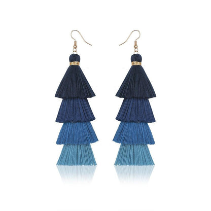 Boho 4 Layered Multi Colour Cotton Tassel Earrings Earrings - The Burner Shop
