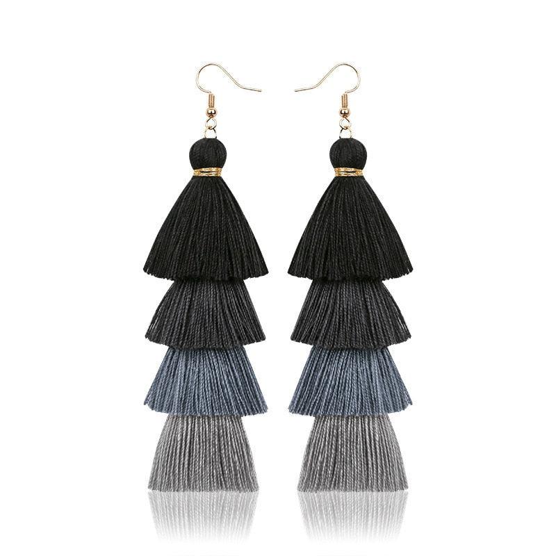 Boho 4 Layered Multi Colour Cotton Tassel Earrings Earrings - The Burner Shop