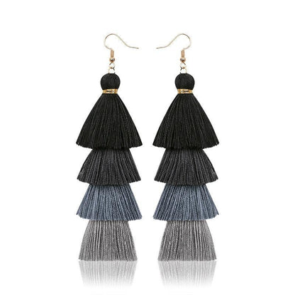 Boho 4 Layered Multi Colour Cotton Tassel Earrings Earrings - The Burner Shop