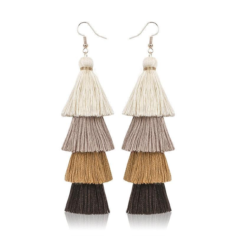 Boho 4 Layered Multi Colour Cotton Tassel Earrings Earrings - The Burner Shop