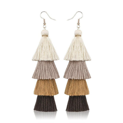Boho 4 Layered Multi Colour Cotton Tassel Earrings Earrings - The Burner Shop