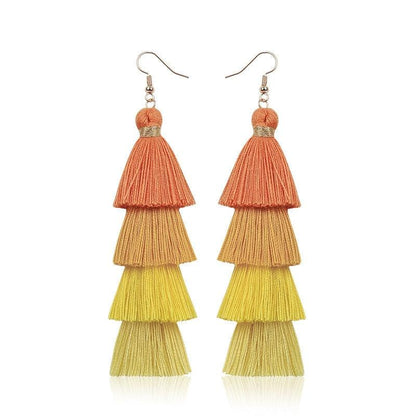 Boho 4 Layered Multi Colour Cotton Tassel Earrings Earrings - The Burner Shop
