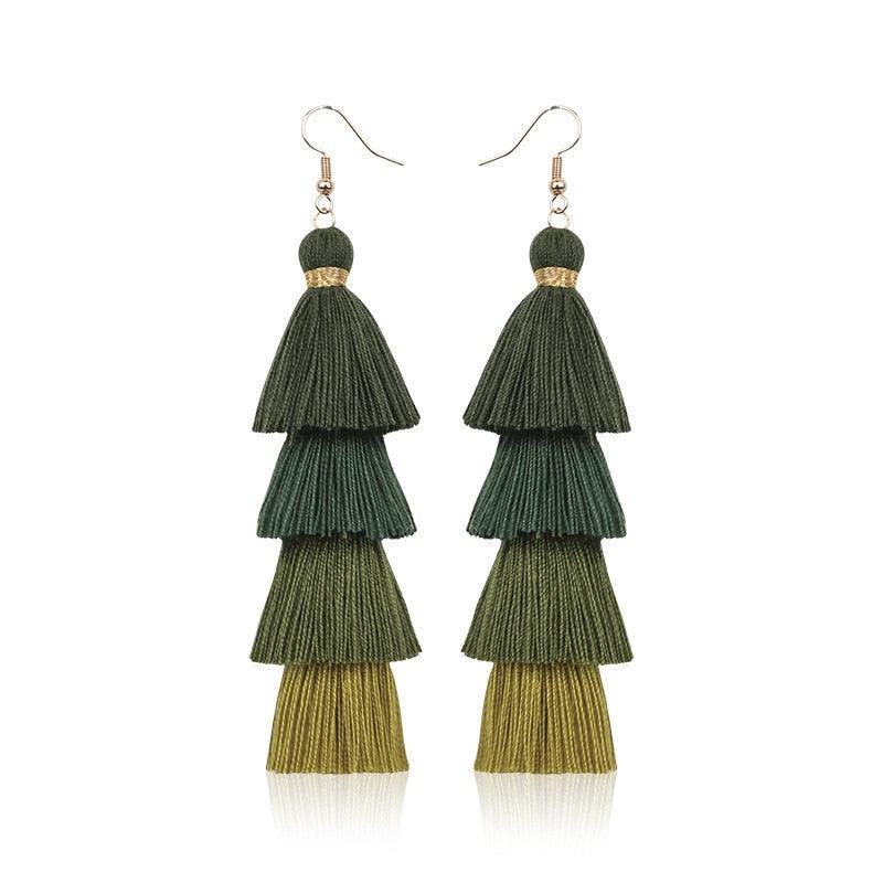 Boho 4 Layered Multi Colour Cotton Tassel Earrings Earrings - The Burner Shop