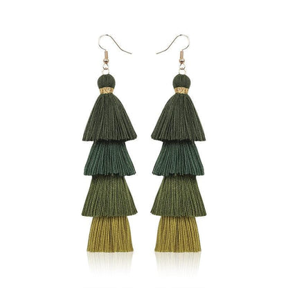 Boho 4 Layered Multi Colour Cotton Tassel Earrings Earrings - The Burner Shop