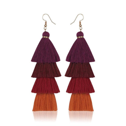 Boho 4 Layered Multi Colour Cotton Tassel Earrings Earrings - The Burner Shop