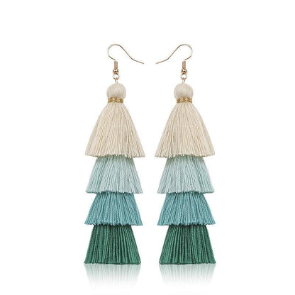 Boho 4 Layered Multi Colour Cotton Tassel Earrings Earrings - The Burner Shop