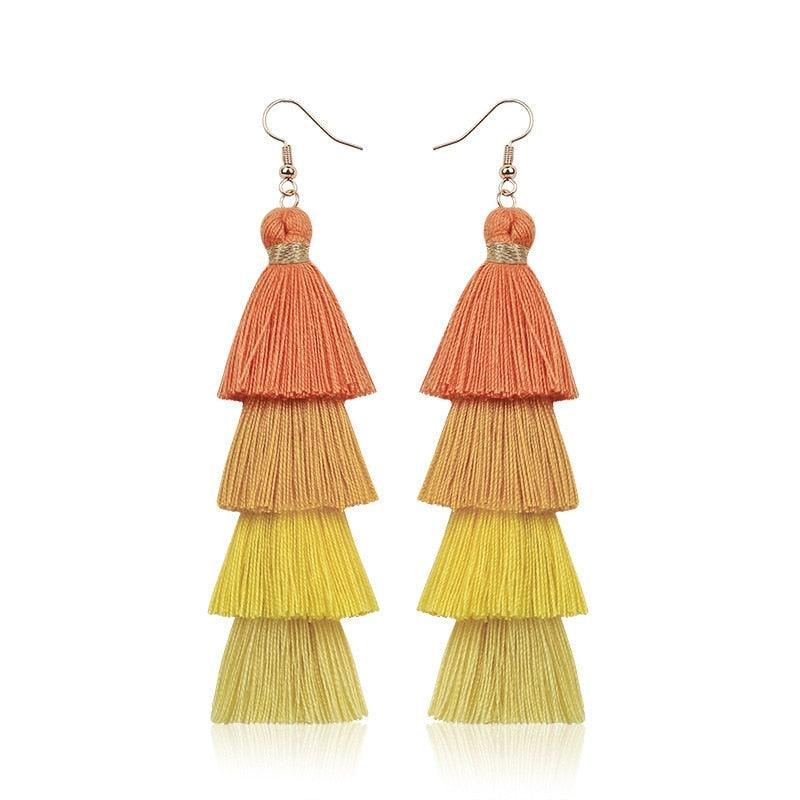 Boho 4 Layered Multi Colour Cotton Tassel Earrings Earrings - The Burner Shop