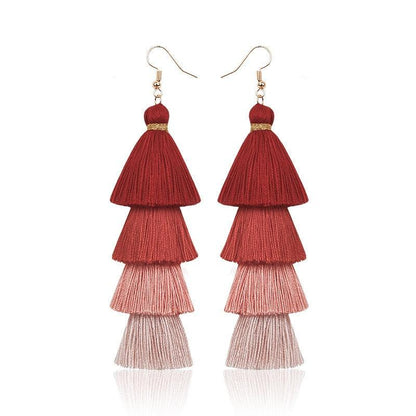 Boho 4 Layered Multi Colour Cotton Tassel Earrings Earrings - The Burner Shop