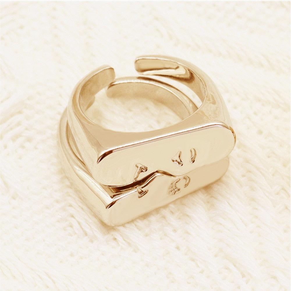 Boho Abstract Face Pair Ring Set Rings - The Burner Shop