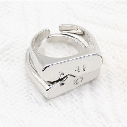Boho Abstract Face Pair Ring Set Rings - The Burner Shop