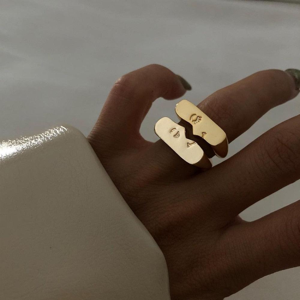 Boho Abstract Face Pair Ring Set Rings - The Burner Shop