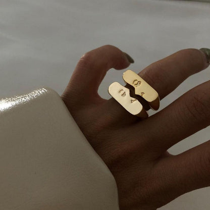 Boho Abstract Face Pair Ring Set Rings - The Burner Shop
