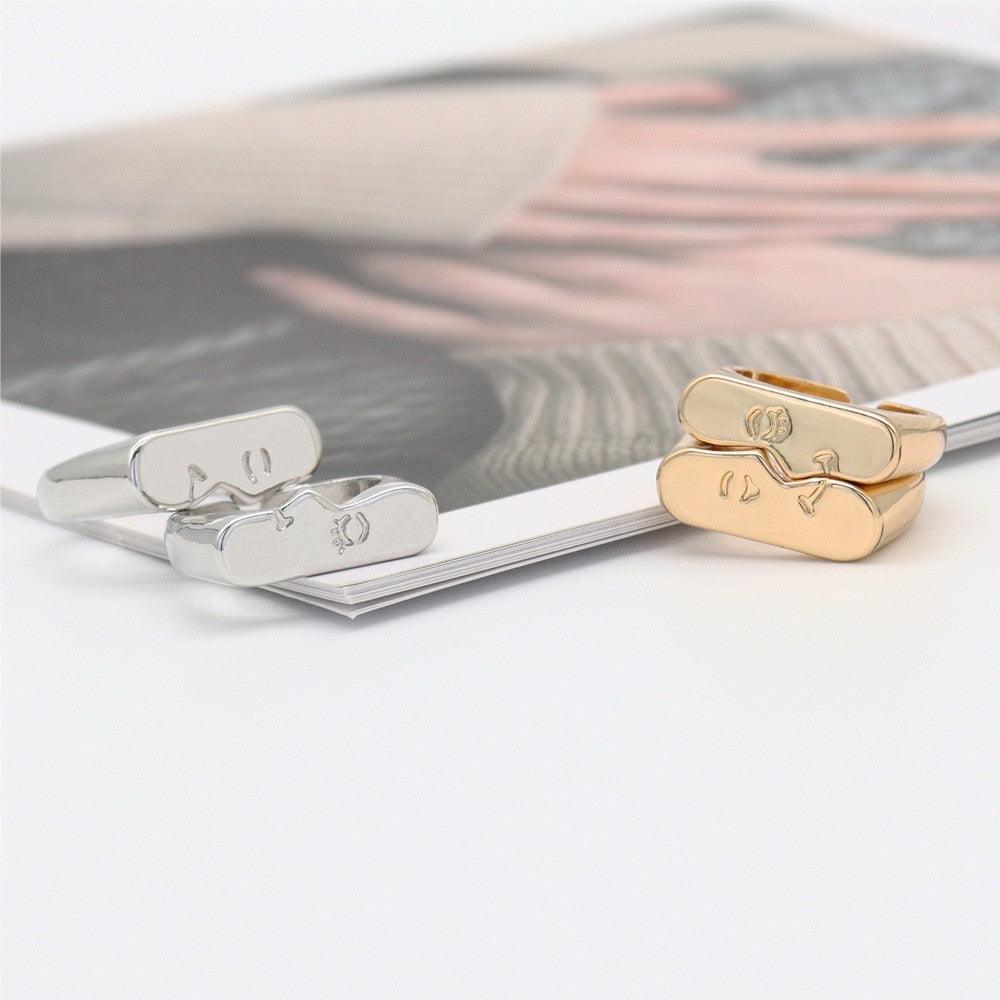 Boho Abstract Face Pair Ring Set Rings - The Burner Shop