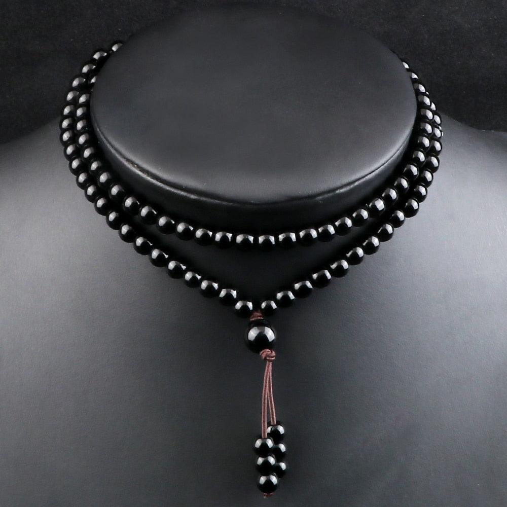 Boho Black Natural Stone Beaded Necklace Necklaces - The Burner Shop
