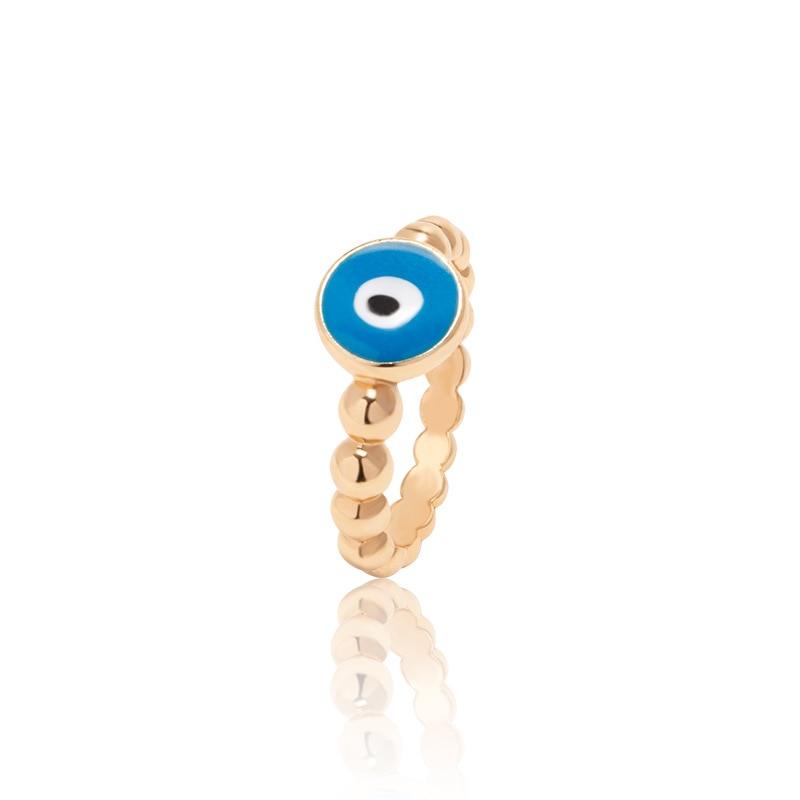 Boho Blue & Gold Evil Eye Ring Rings - The Burner Shop