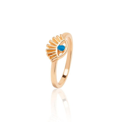 Boho Blue & Gold Evil Eye Ring Rings - The Burner Shop