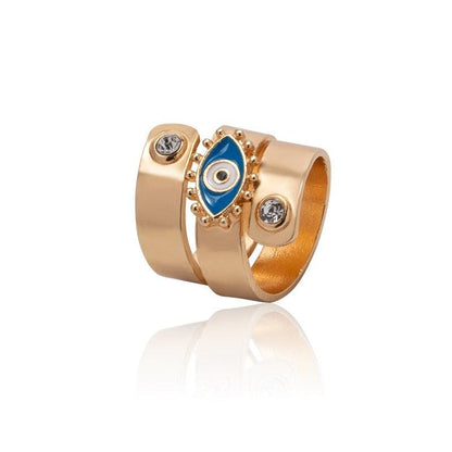 Boho Blue & Gold Evil Eye Ring Rings - The Burner Shop