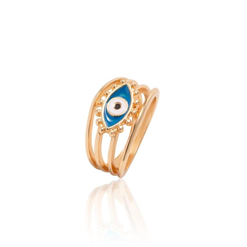 Boho Blue & Gold Evil Eye Ring Rings - The Burner Shop