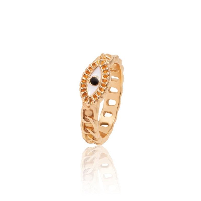 Boho Blue & Gold Evil Eye Ring Rings - The Burner Shop