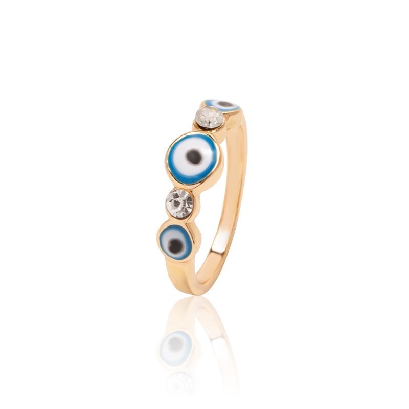 Boho Blue & Gold Evil Eye Ring Rings - The Burner Shop