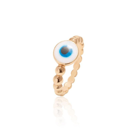 Boho Blue & Gold Evil Eye Ring Rings - The Burner Shop