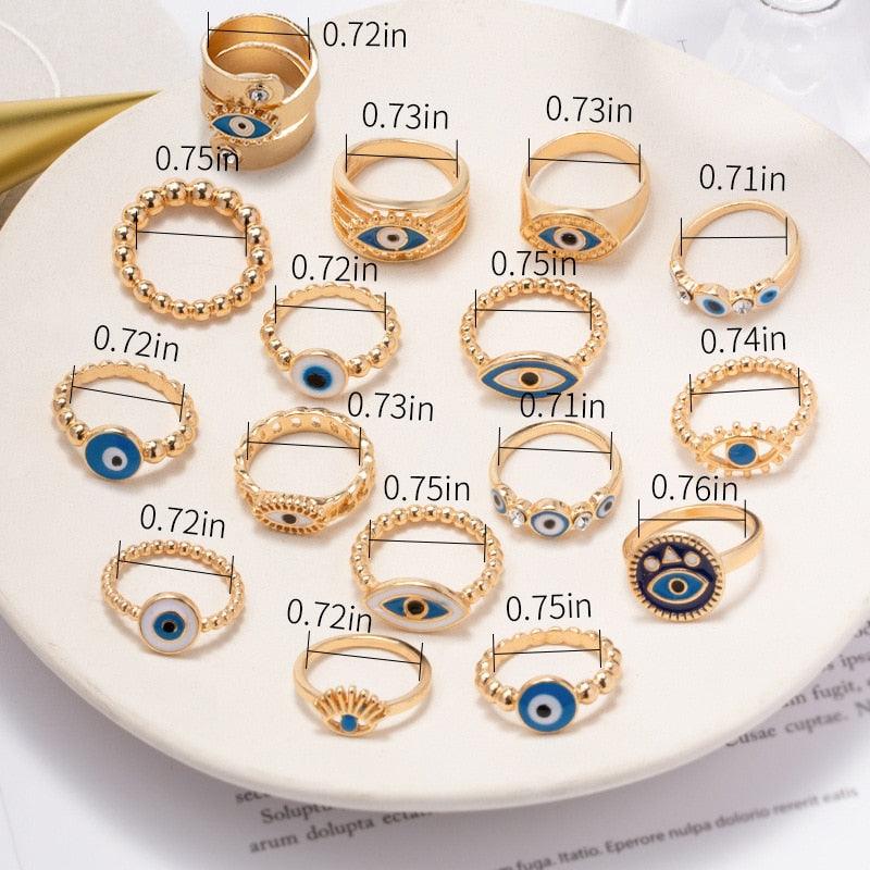 Boho Blue & Gold Evil Eye Ring Rings - The Burner Shop