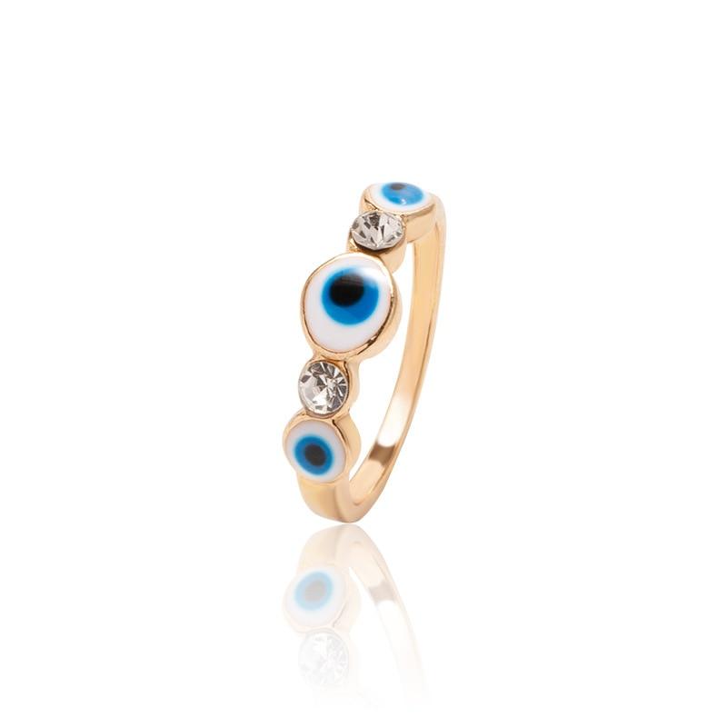 Boho Blue & Gold Evil Eye Ring Rings - The Burner Shop