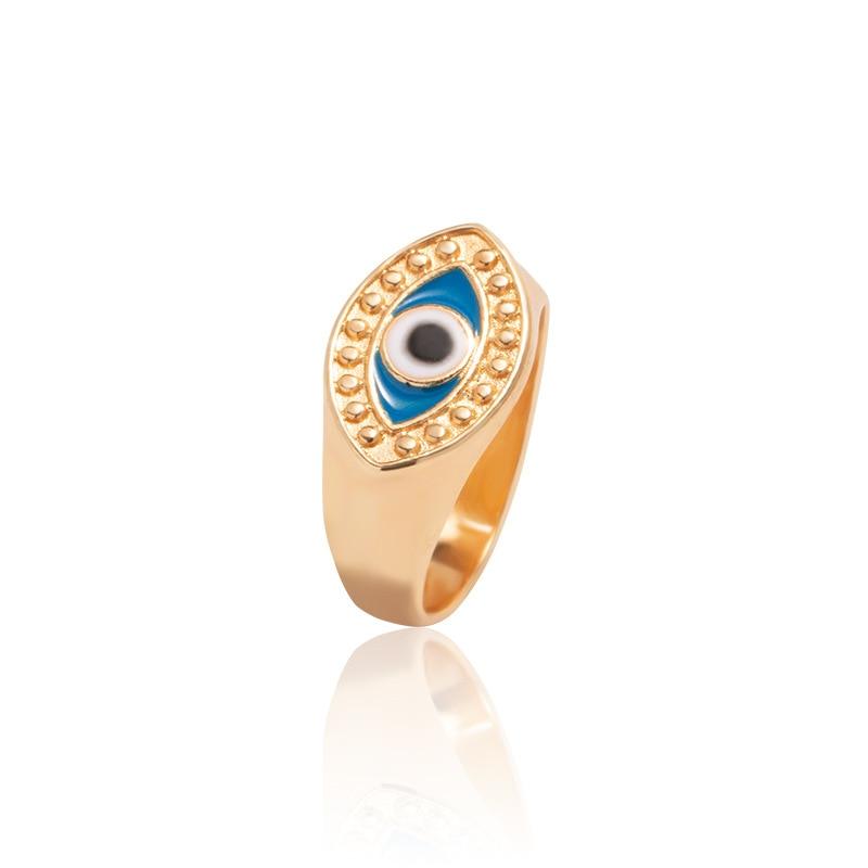 Boho Blue & Gold Evil Eye Ring Rings - The Burner Shop