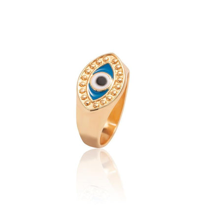 Boho Blue & Gold Evil Eye Ring Rings - The Burner Shop