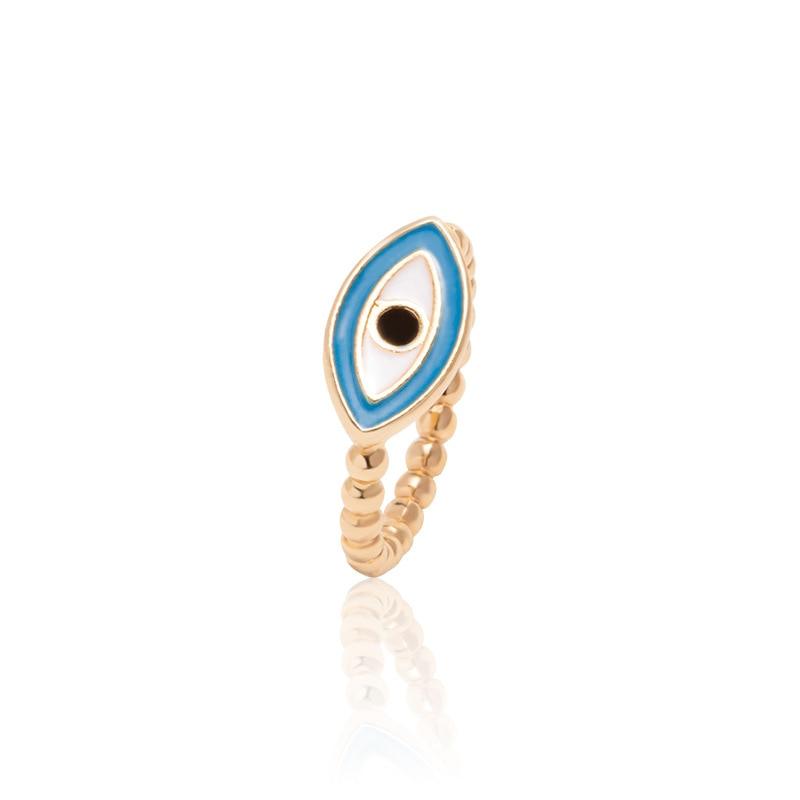 Boho Blue & Gold Evil Eye Ring Rings - The Burner Shop