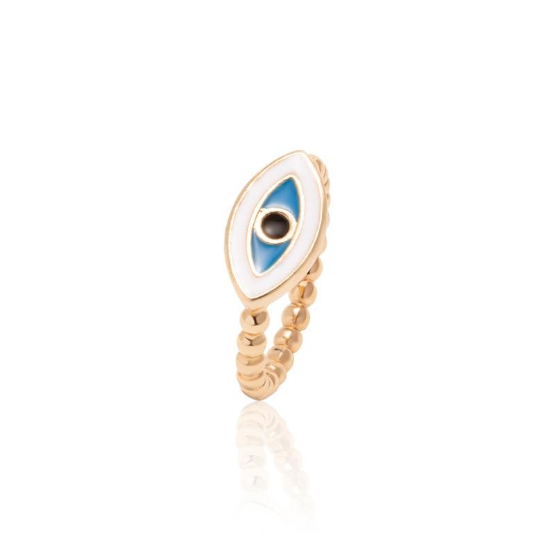 Boho Blue & Gold Evil Eye Ring Rings - The Burner Shop